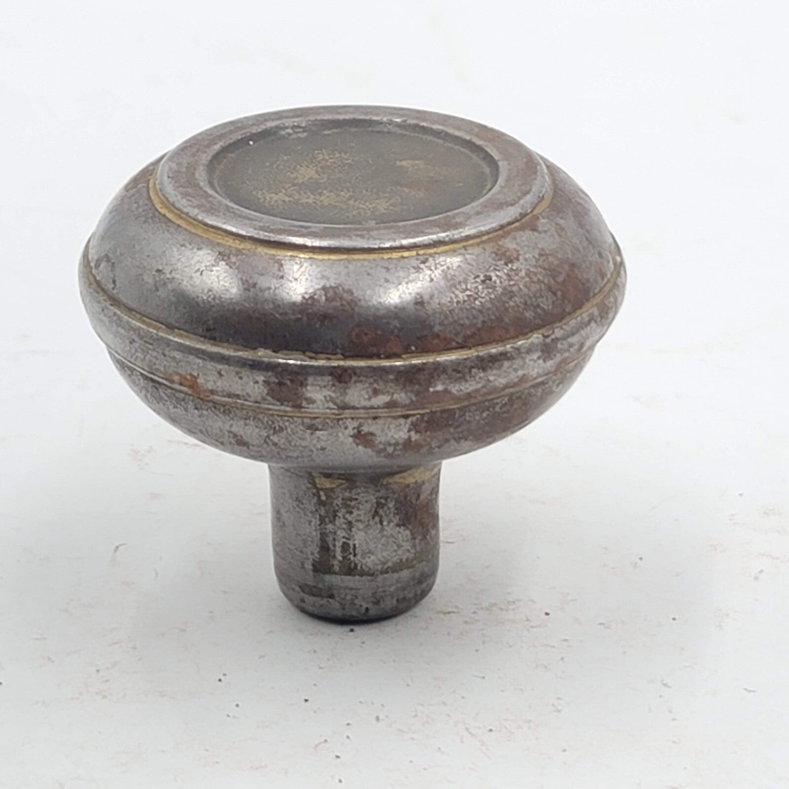 Vintage SINGLE Doorknob Gray Steel Ring Salvage Door Hardware 2.25"