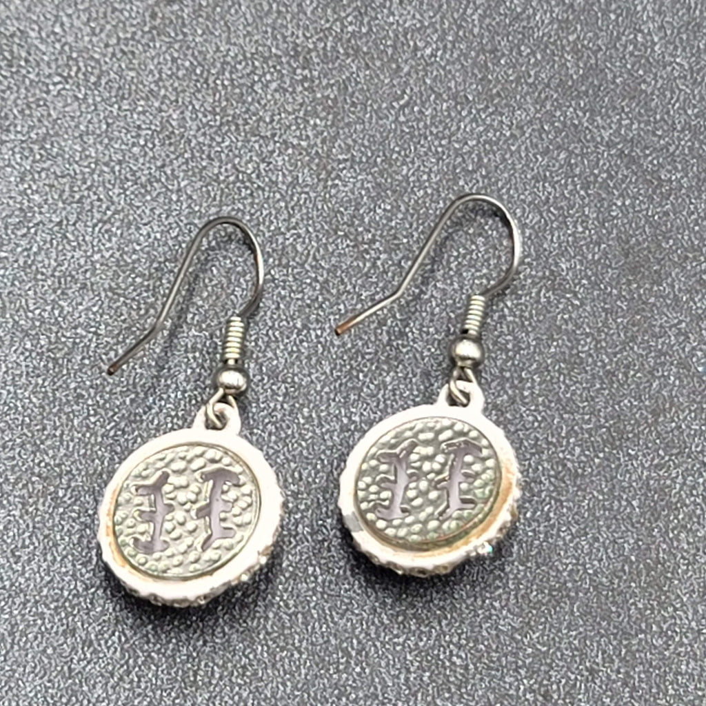 Baseball Pierced Earrings Rhinestone Enamel Dangle 3/4"