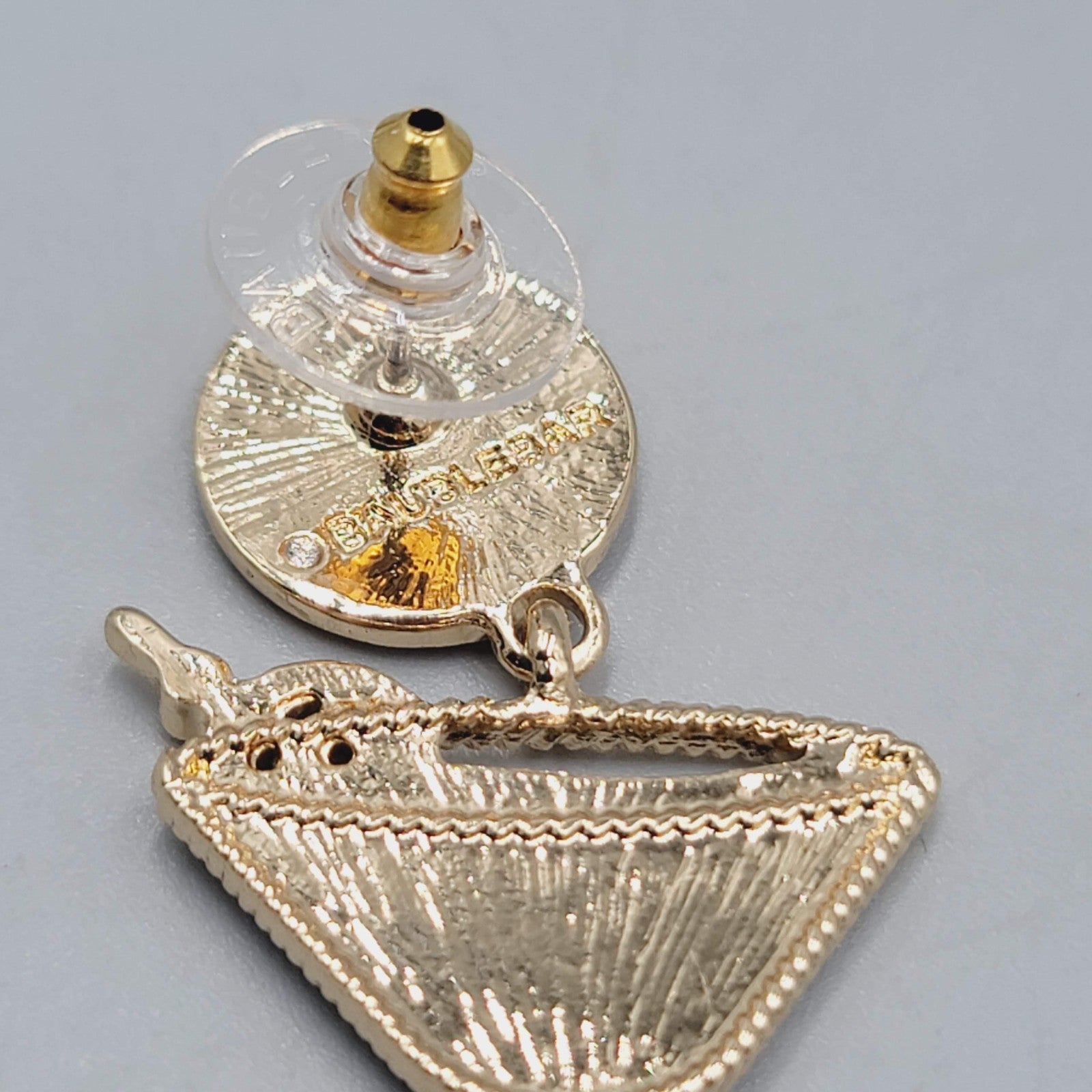 Pink Martini Cocktail Pierced Earrings Gold tone Dangle 2"