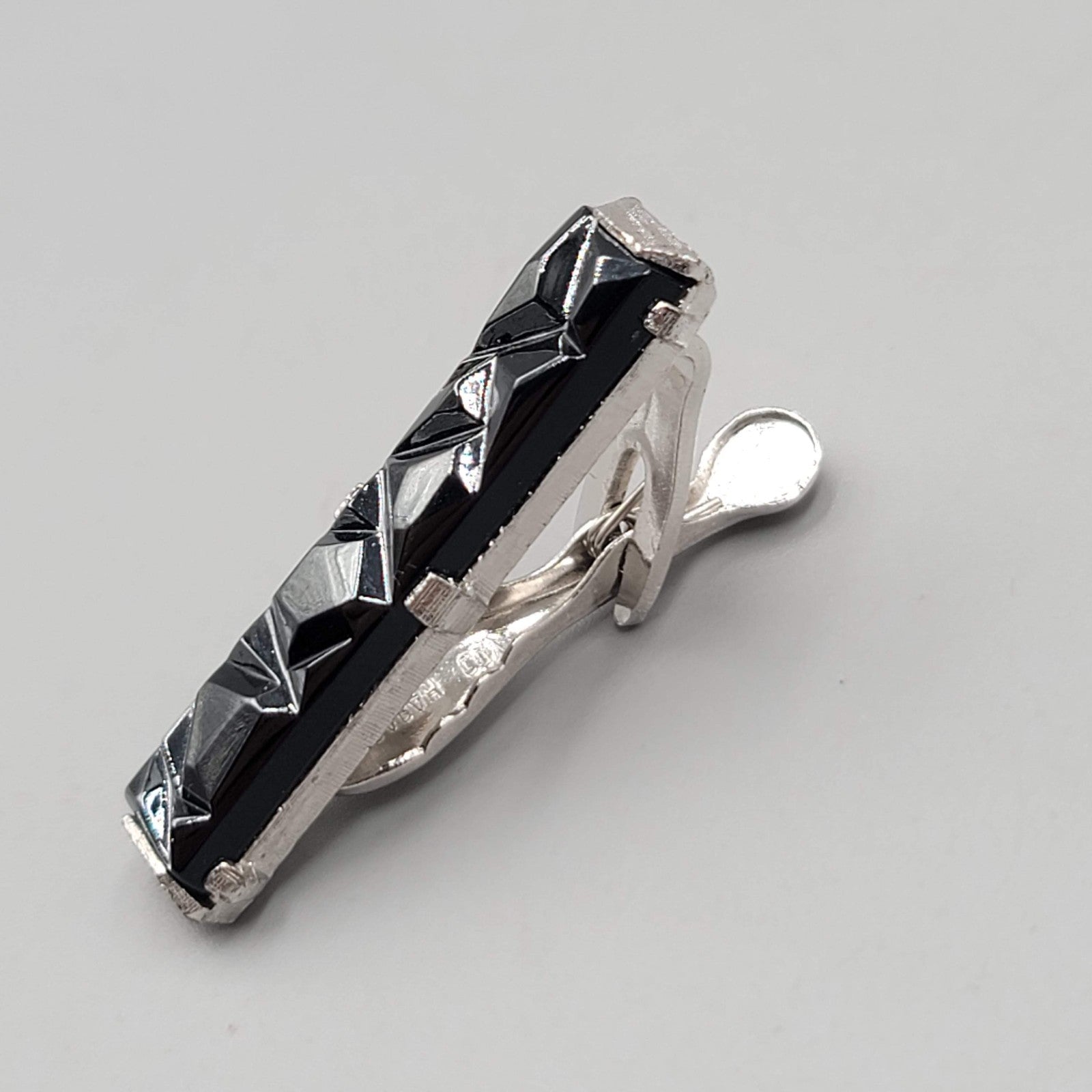 Vintage Sarah Cov Tie Clip Bar Silver tone 1.5" Mens Jewelry Estate Signed