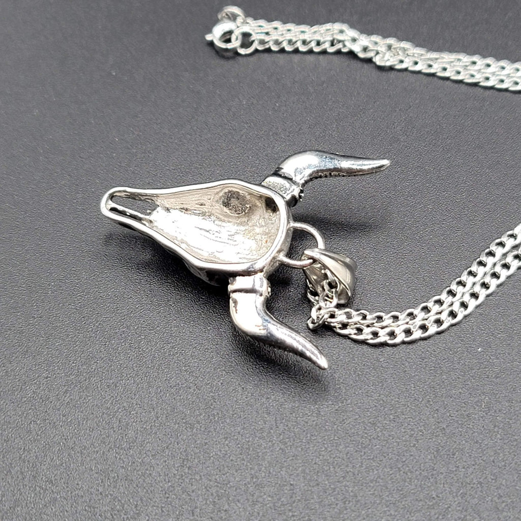 Buffalo Head Skull Stainless Steel Pendant Necklace Silver tone 18"