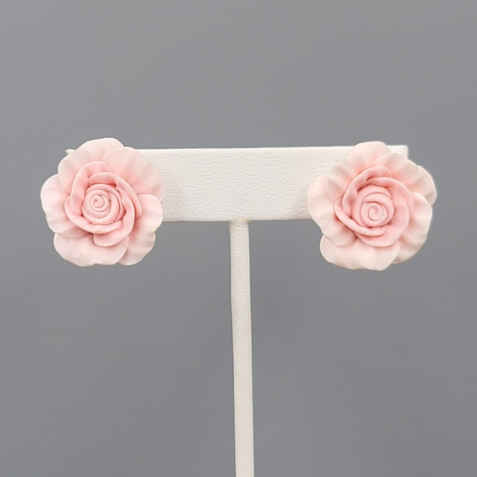 Vintage Pink Flowers Clip on Earrings 3D Statement Acrylic 7/8 in