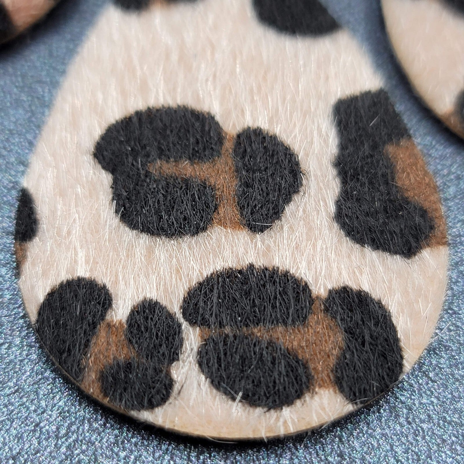 Lot of 2 Pierced Earrings Faux Leather Furry Cheetah and Leopard Print 2.25"