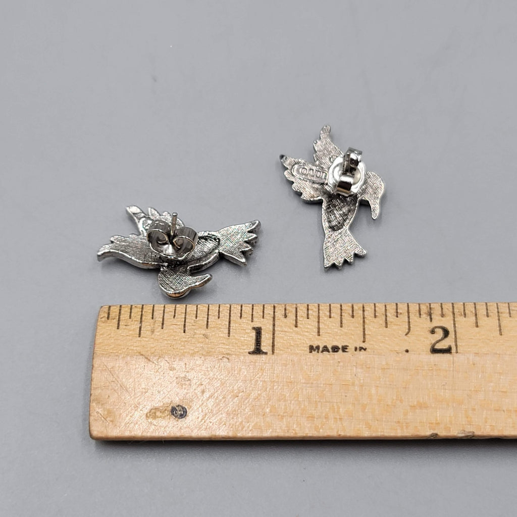 Vintage Avon Hummingbird Pierced Earrings Silver tone Drop 1 in