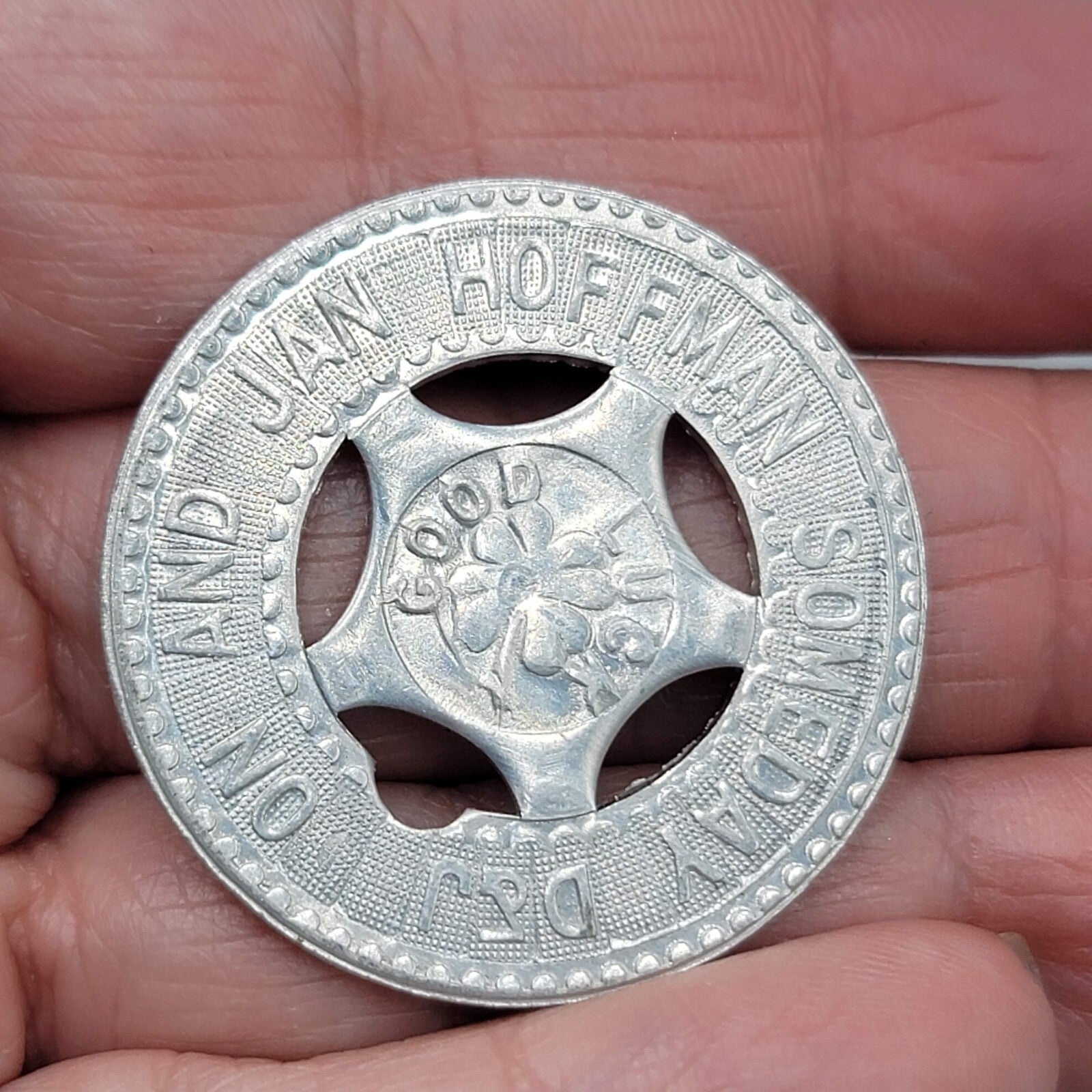 Vintage Aluminum Good Luck Token Coin Jan Hoffman 1.25"