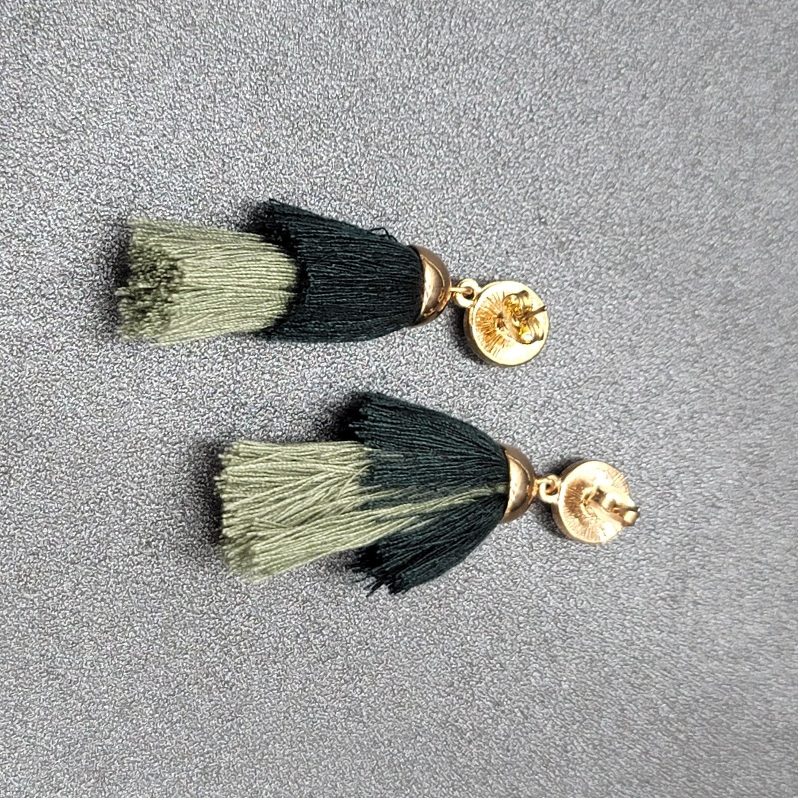 Pierced Earrings Gold tone Green Tassel Faux Druzy Dangle 2.25"