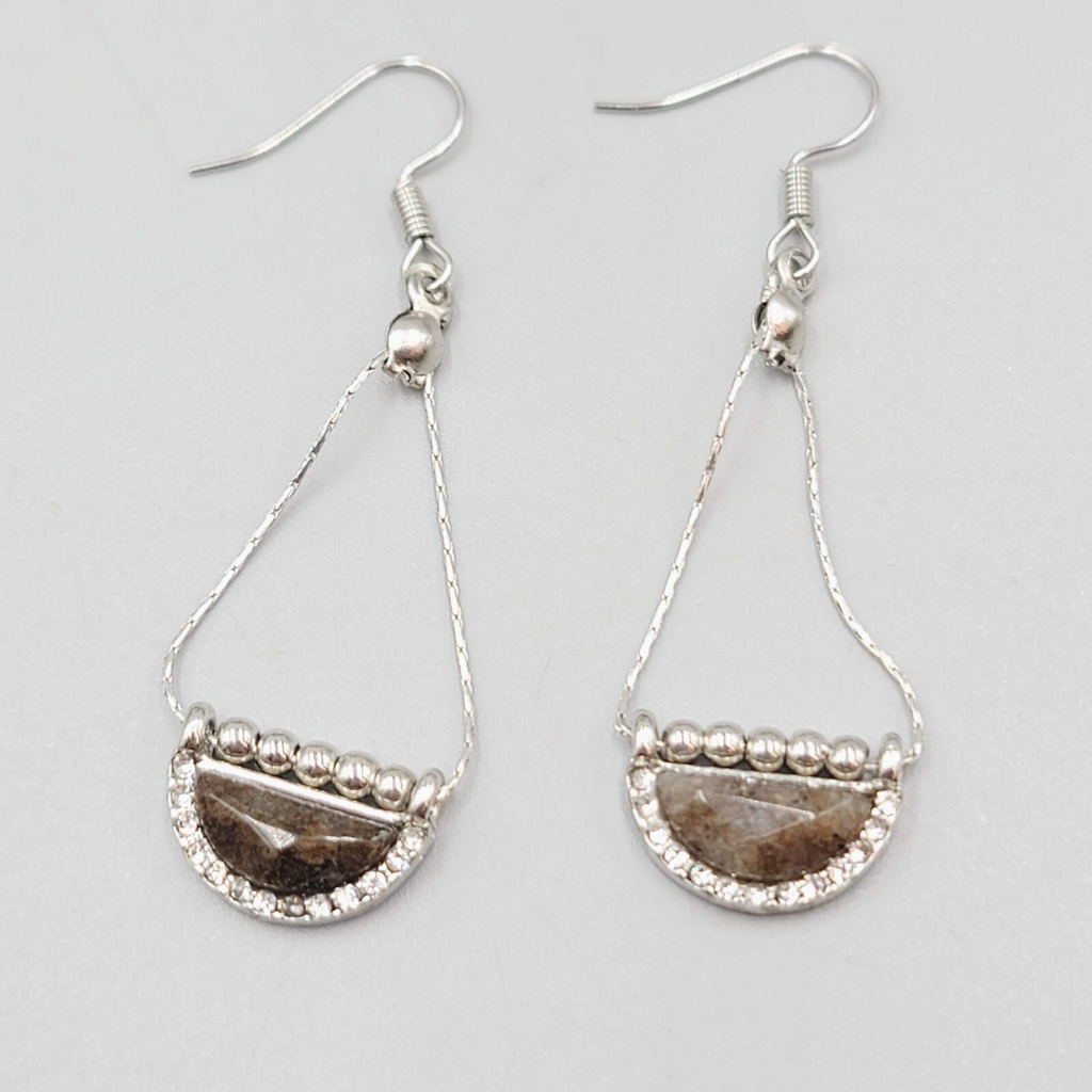 Resin Faux Stone Pierced Earrings Silver tone Chain Dangle 1 5/8"