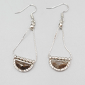 Resin Faux Stone Pierced Earrings Silver tone Chain Dangle 1 5/8"
