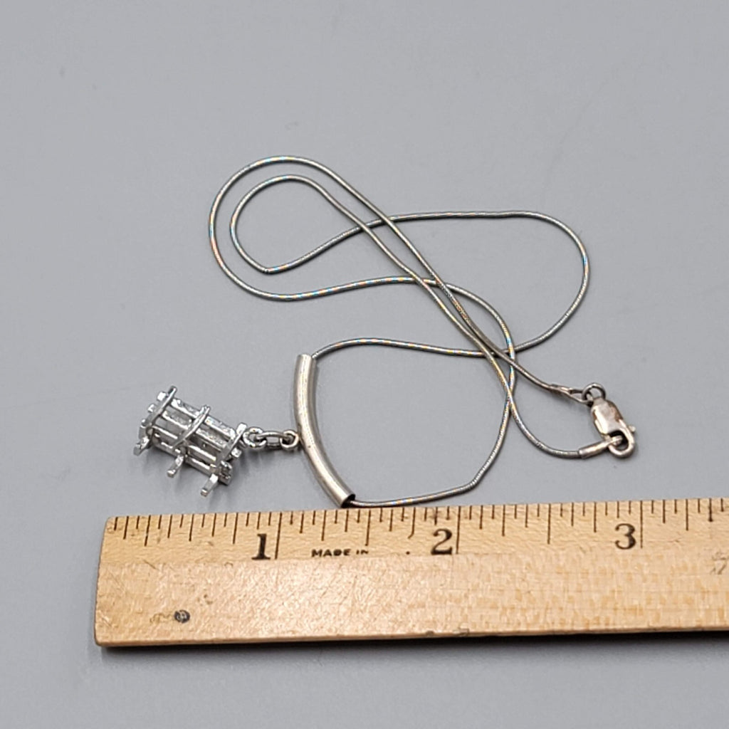 Red Heart Lovers Bench Pendant Sterling Silver Necklace Snake Chain 16"