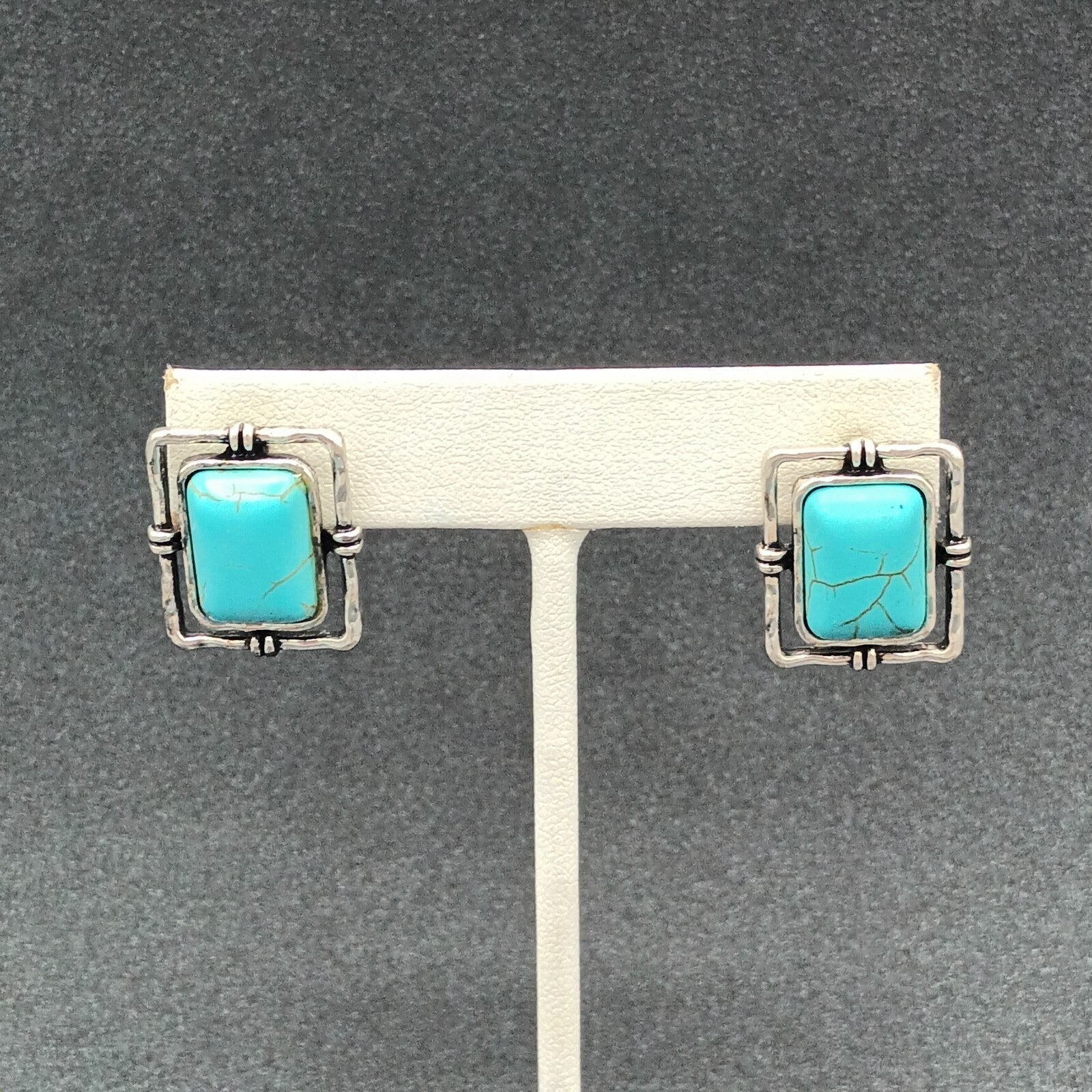 Pierced Earrings Silver tone Dyed Howlite Faux Turquoise Southwest Drop 3/4"