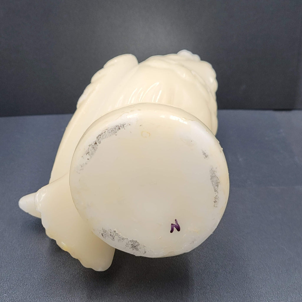 Vintage Wax Owl Candle Large Carved White Unburned 9"