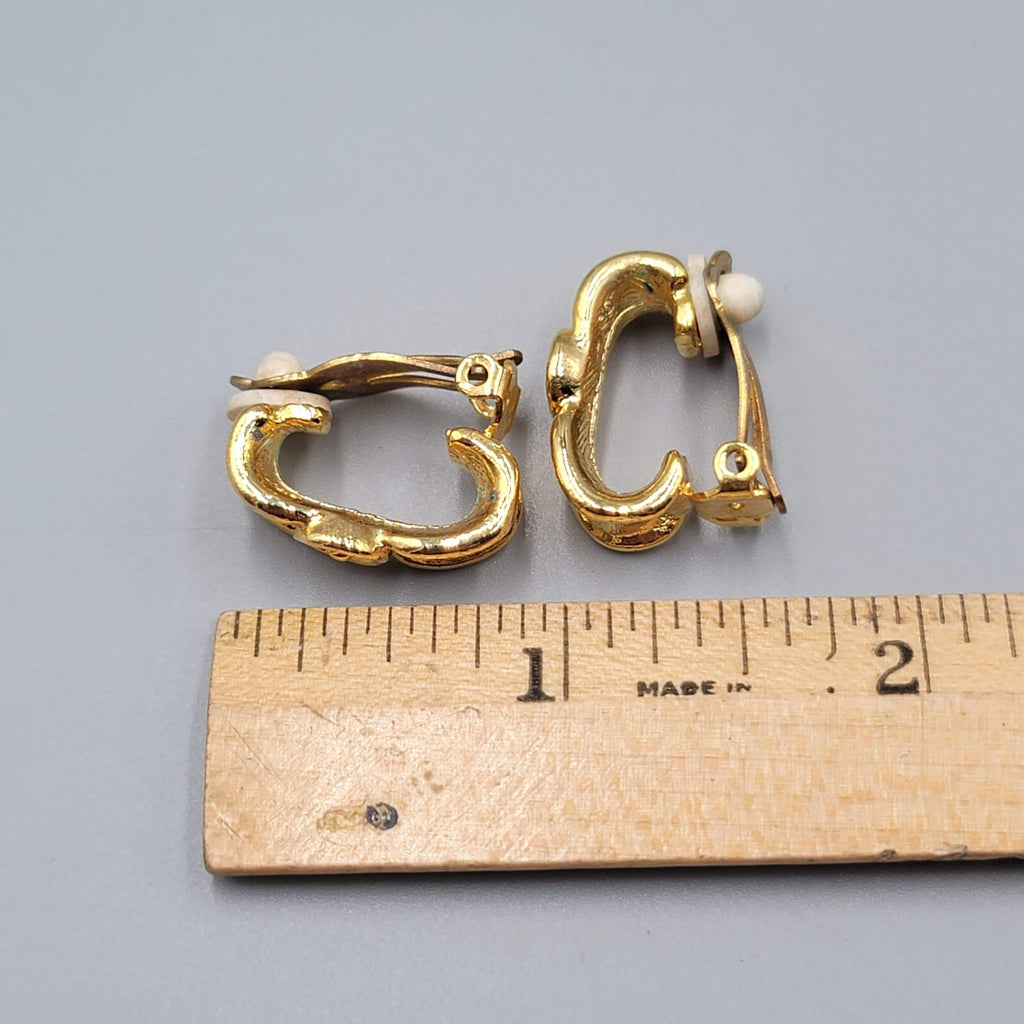 Vintage Clip on Earrings Gold Plated Swirl Half Hoop Drop 3/4"