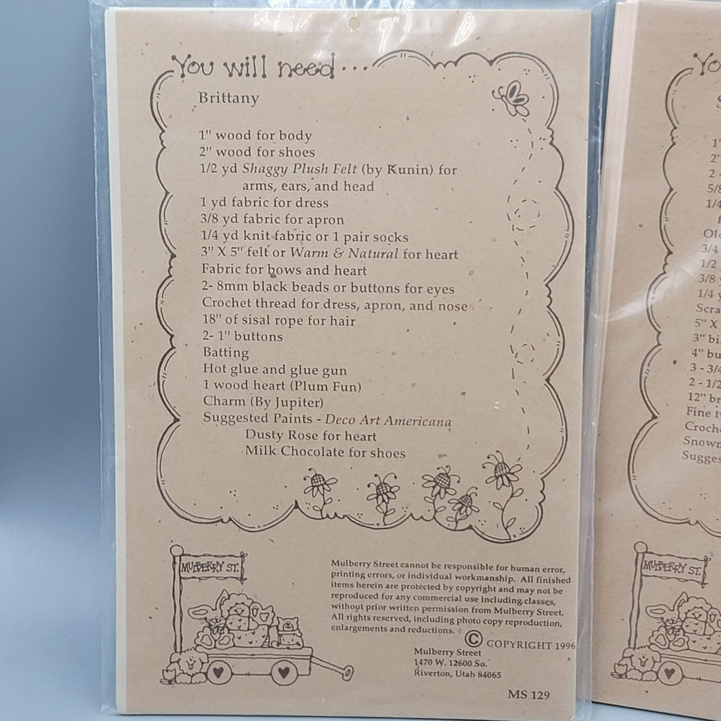 Mulberry Street Stitchery Embroidery 3 Patterns Bunny Snowman Winter Girl