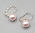 Pink Faux Pearl Pierced Earrings Silver tone Drop Leverback  3/8 in