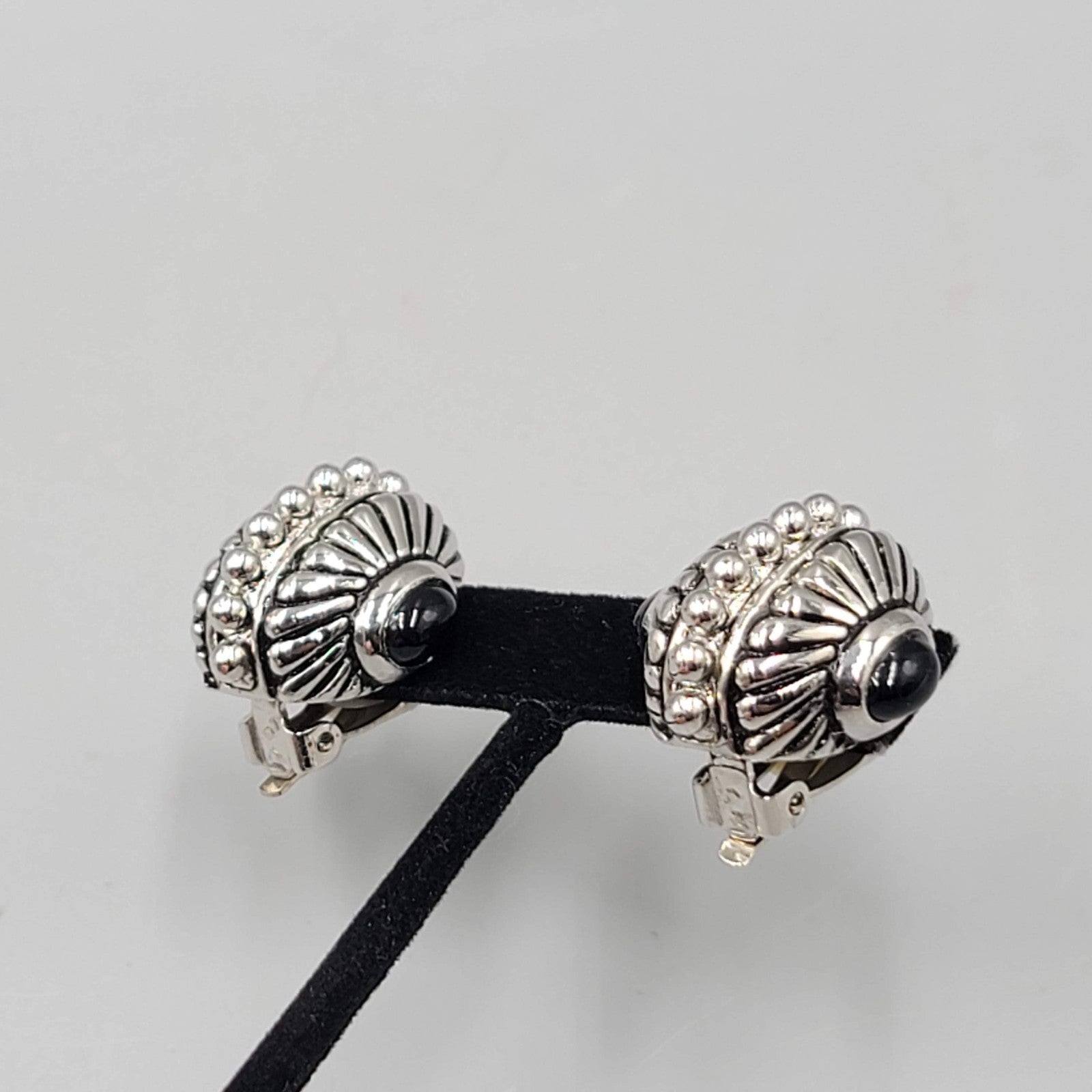 Vintage Statement Silver Plated Clip on Earrings Black Accent 1 in