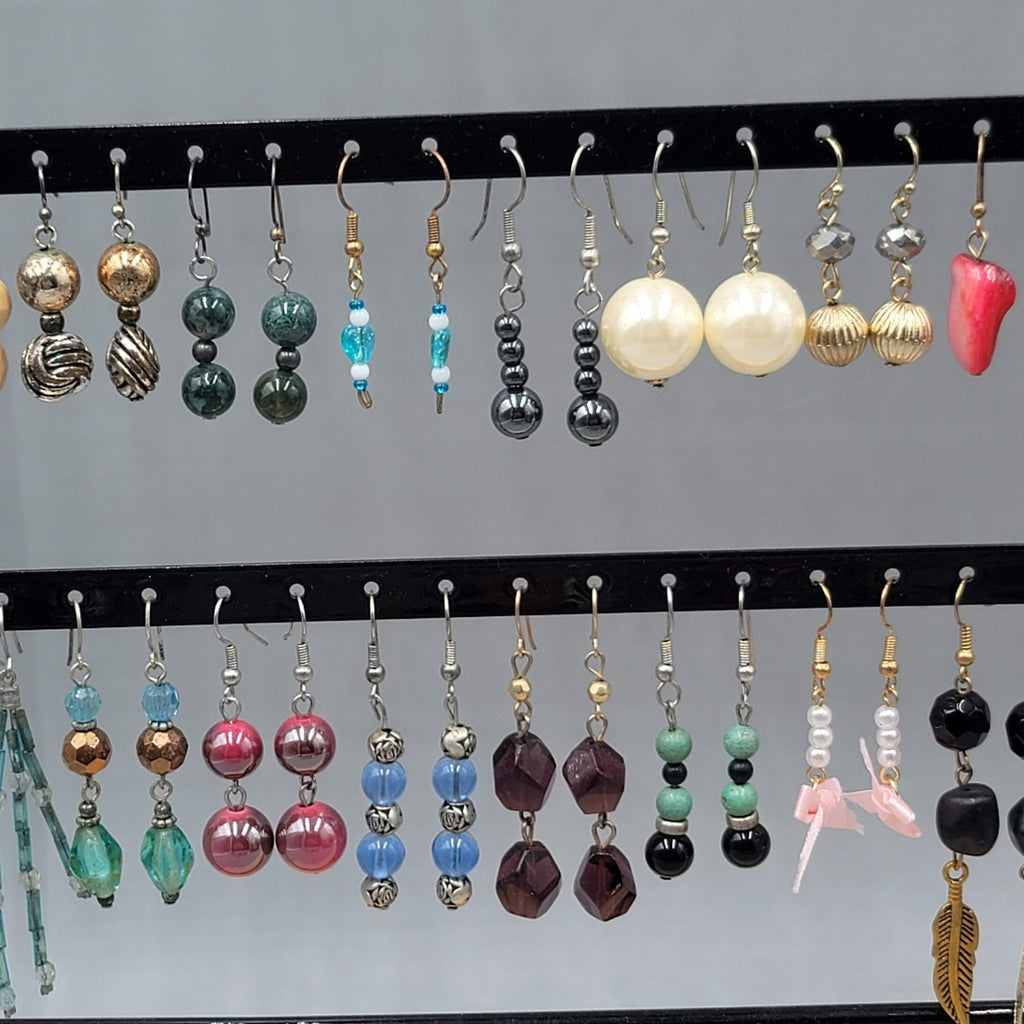 Lot of 44 Beaded Pierced Earrings Multi color ALL Dangle Hooks Bead Mixed