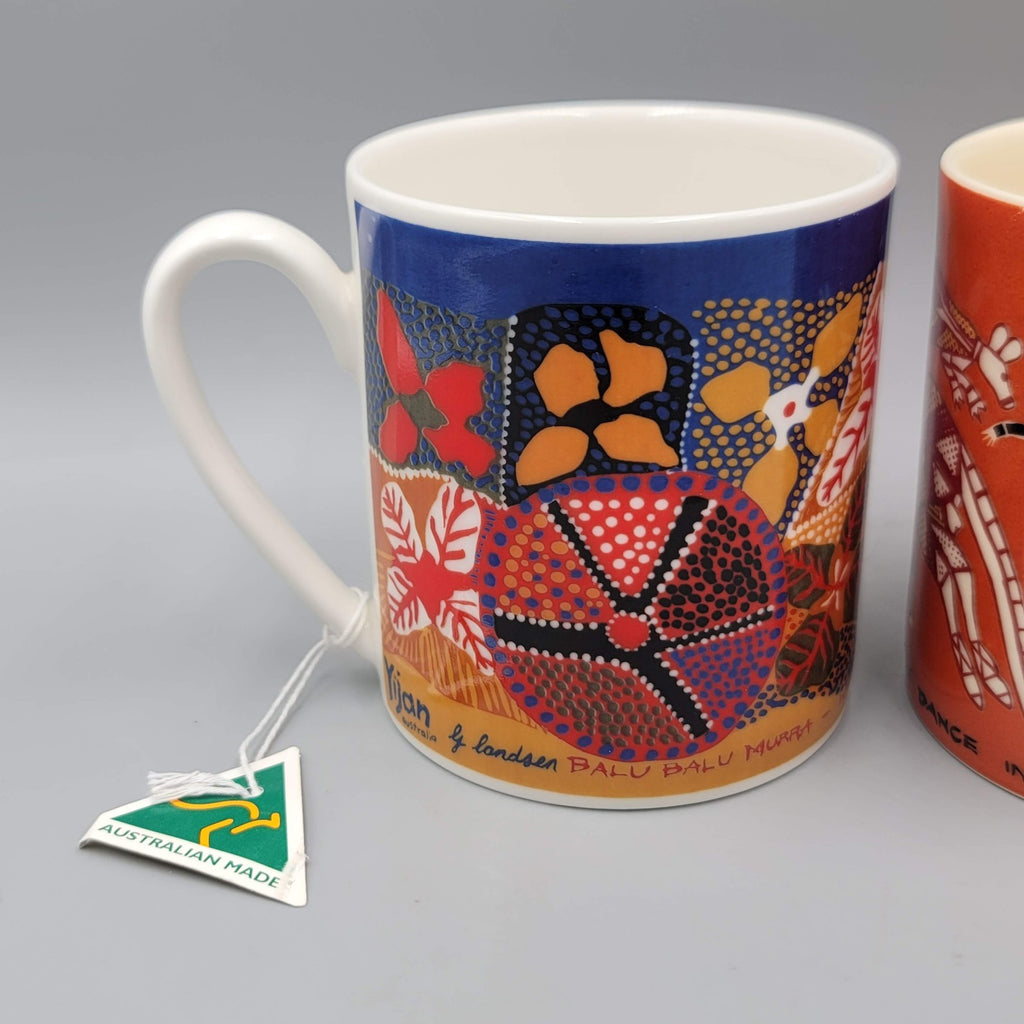 Yijan Australia Coffee Mug Cup Set of 2 Aboriginal Art Tribal NWT