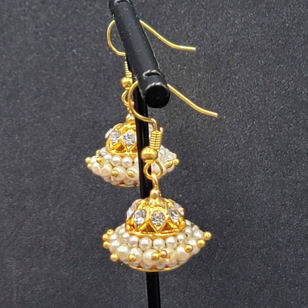 Pierced Earrings Gold Plated Chandelier Faux Pearl Beads 1"