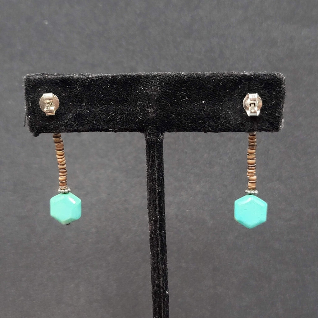 Pierced Earrings Heishi Shell Turquoise Bead Dangle 1.25"