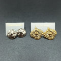 Lot of 2 Pairs Vintage Pierced Earrings Silver tone Gold tone 80s Embossed NOS