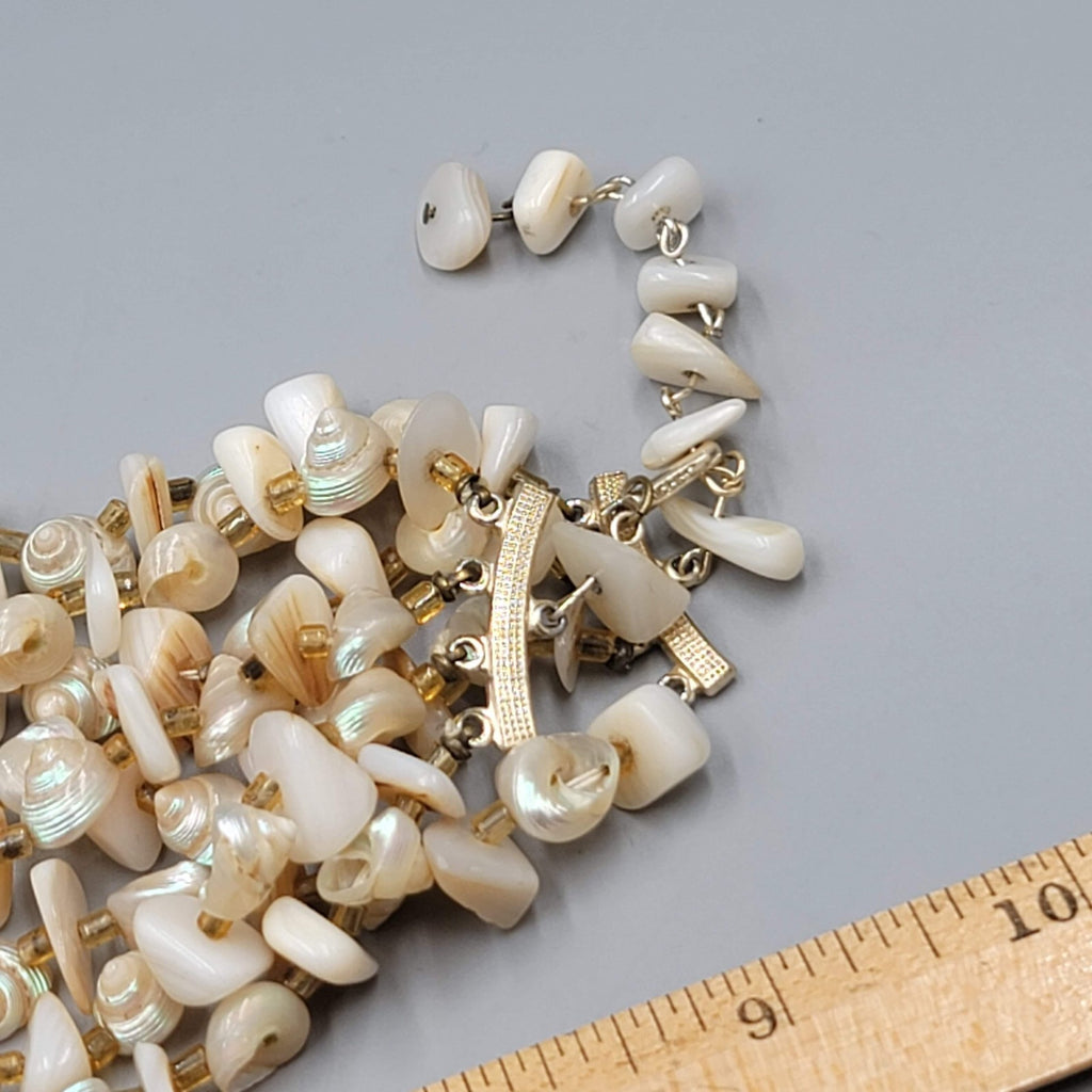 Vintage Real Shell Bead 4 Strand Necklace Estate Costume Jewelry 16" 18"20"22"
