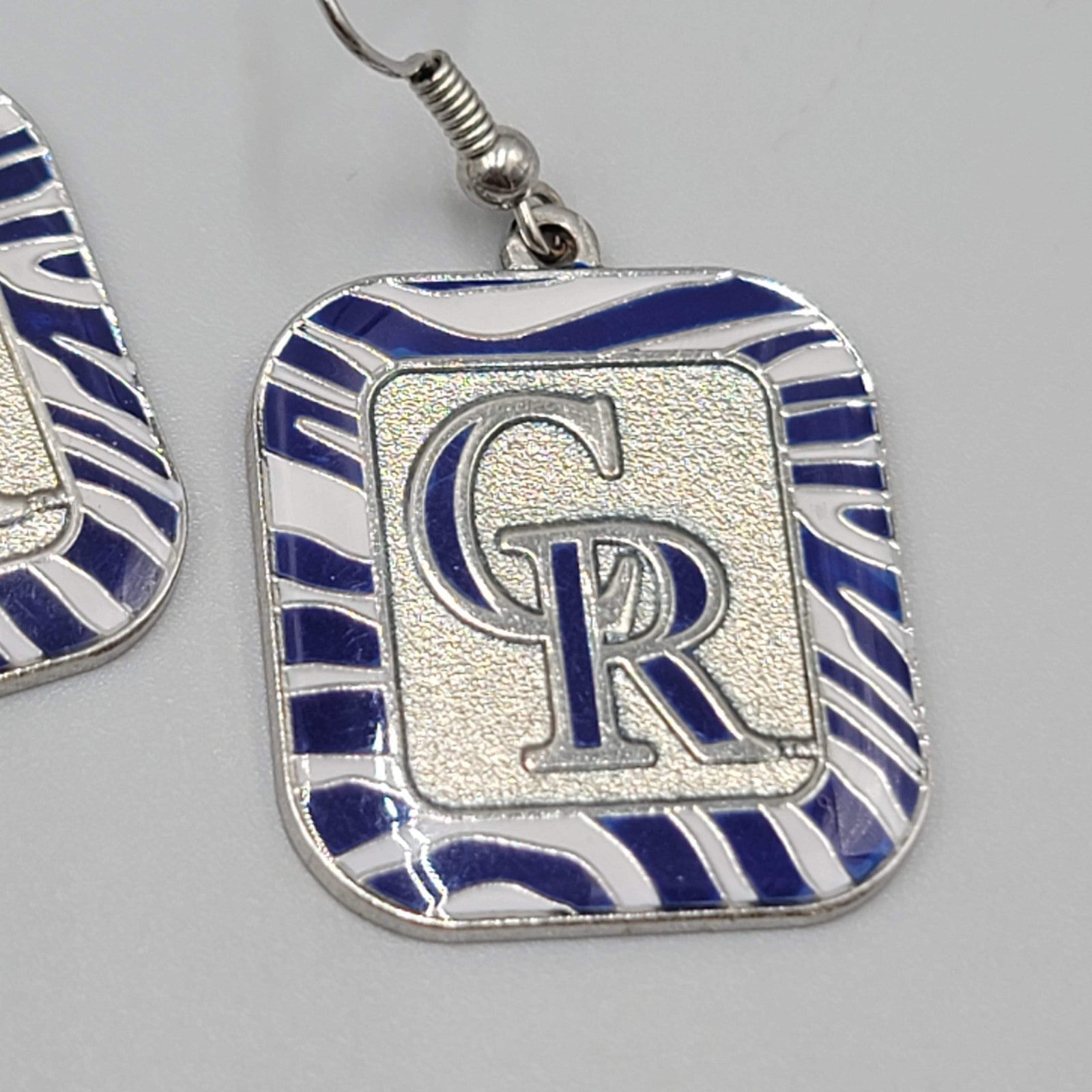 Colorado Rockies Pierced Earrings Baseball Silver tone Dangle 1 1/8"