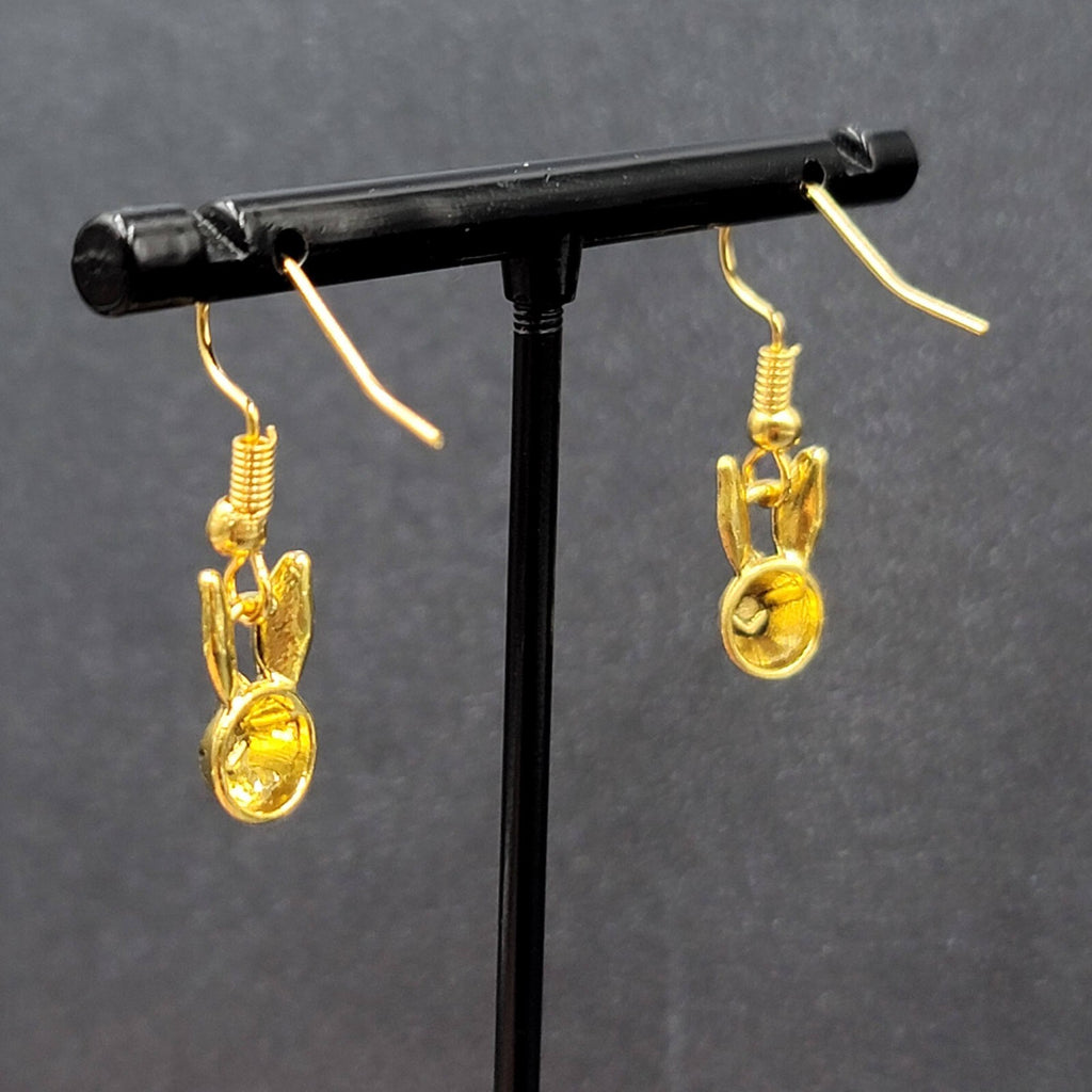 New Bunny Rabbit Pierced Earrings Gold Plated Dangle 1/2"