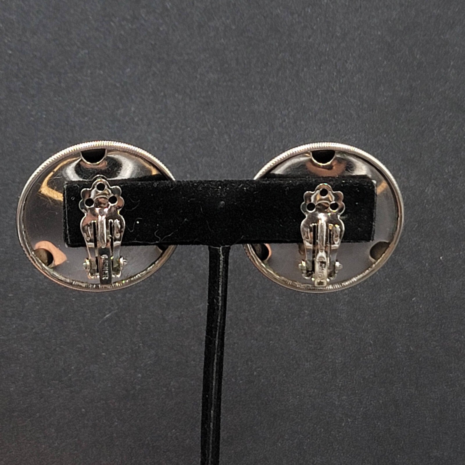 Vintage Lisner Clip on Earrings Large Grooved Disc 1.25"