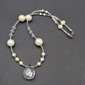 Necklace Clear and White Beaded Silver tone Faceted Teardrop Pendant 18"