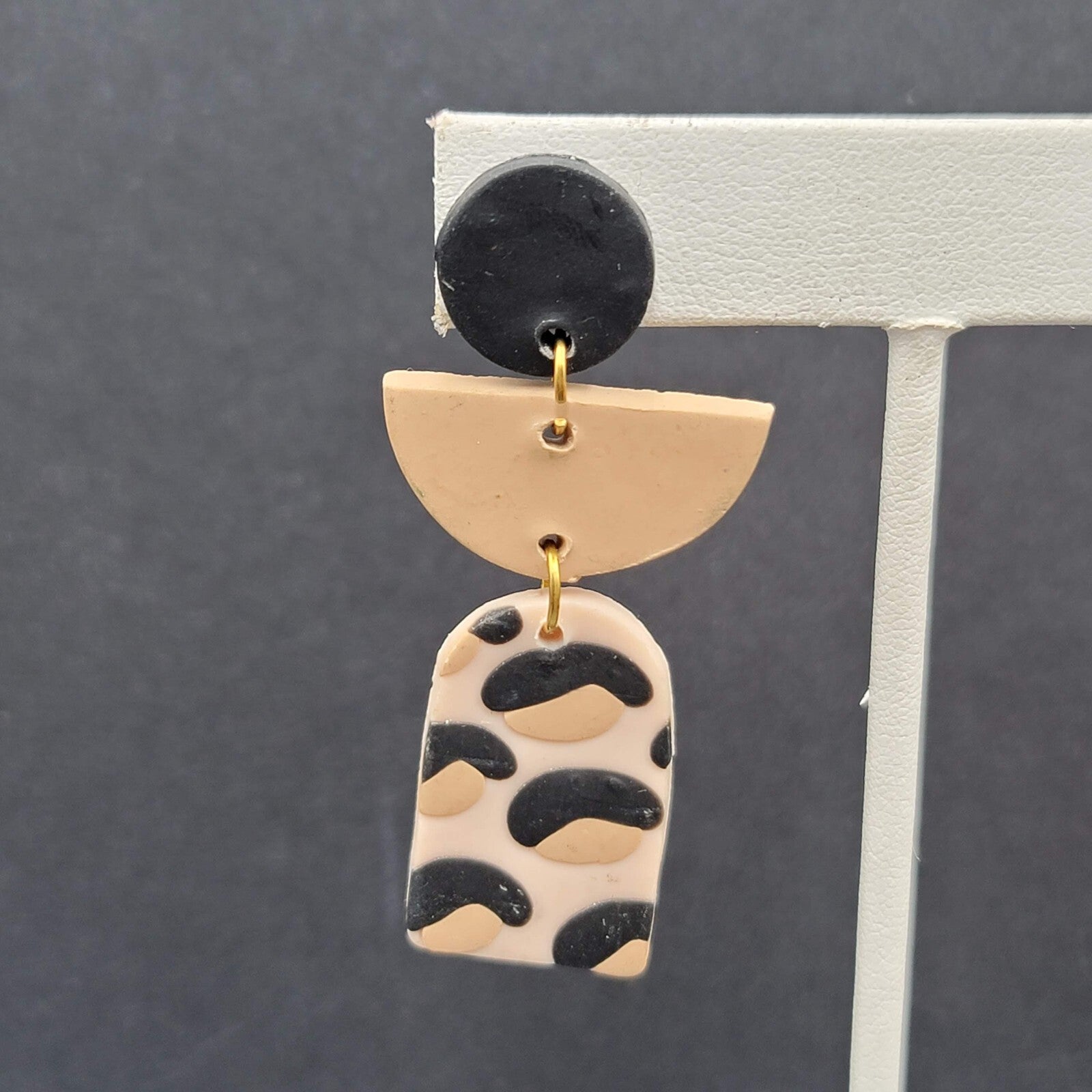 Pierced Earrings Polymer Clay Geometric Dangle 2 1/8"