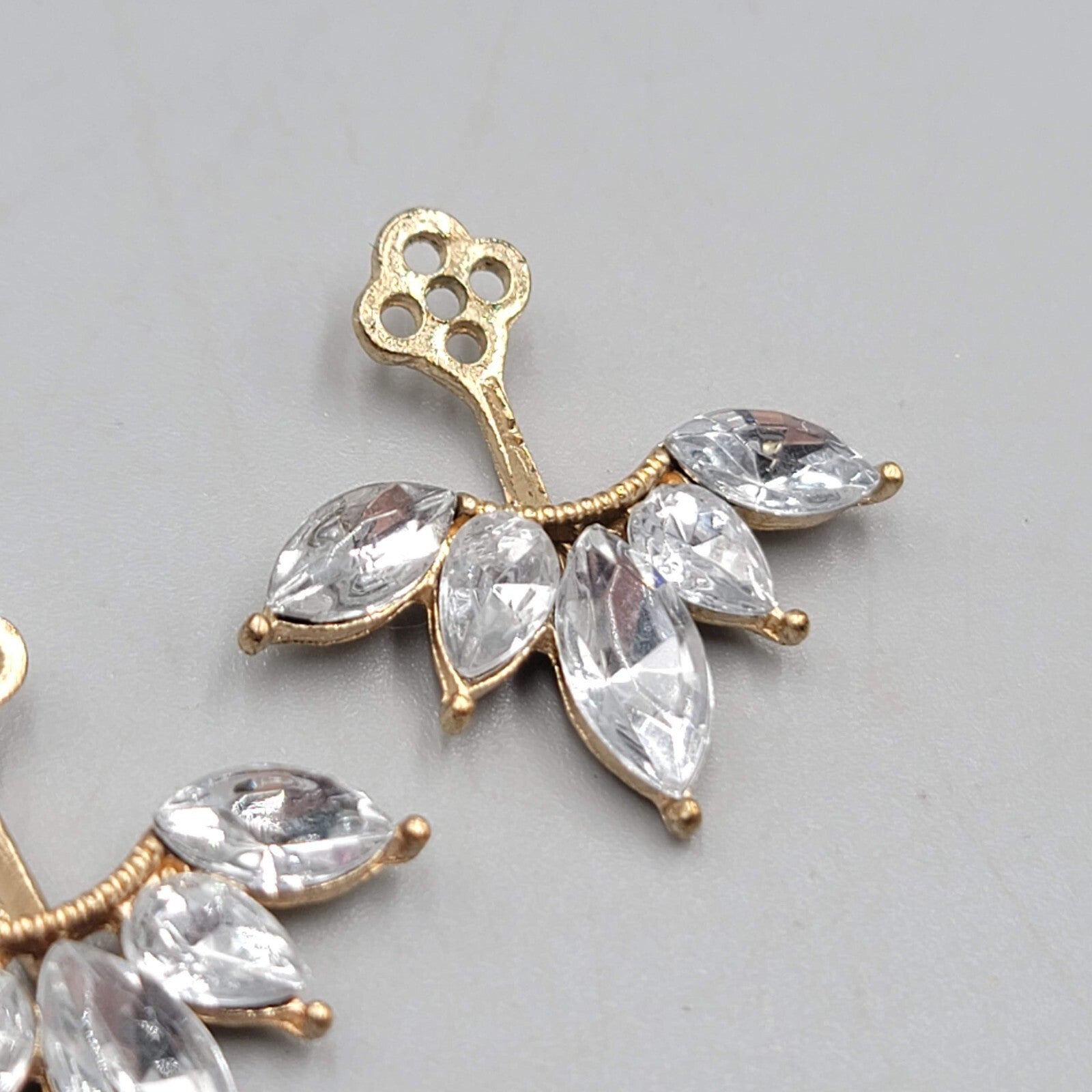 Pierced Earrings Gold tone Rhinestone Jackets ONLY 1"