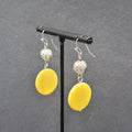 Pierced Earrings Silver tone Yellow Shell Round Bead 1.5"