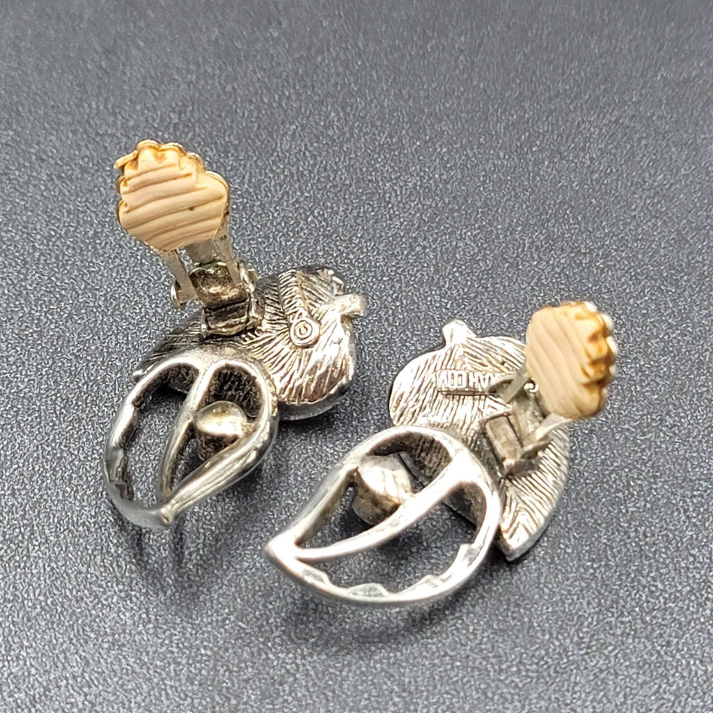 Vtg Sarah Cov Clip on Earrings Silver tone Leaves Climber Large Statement 1.5"