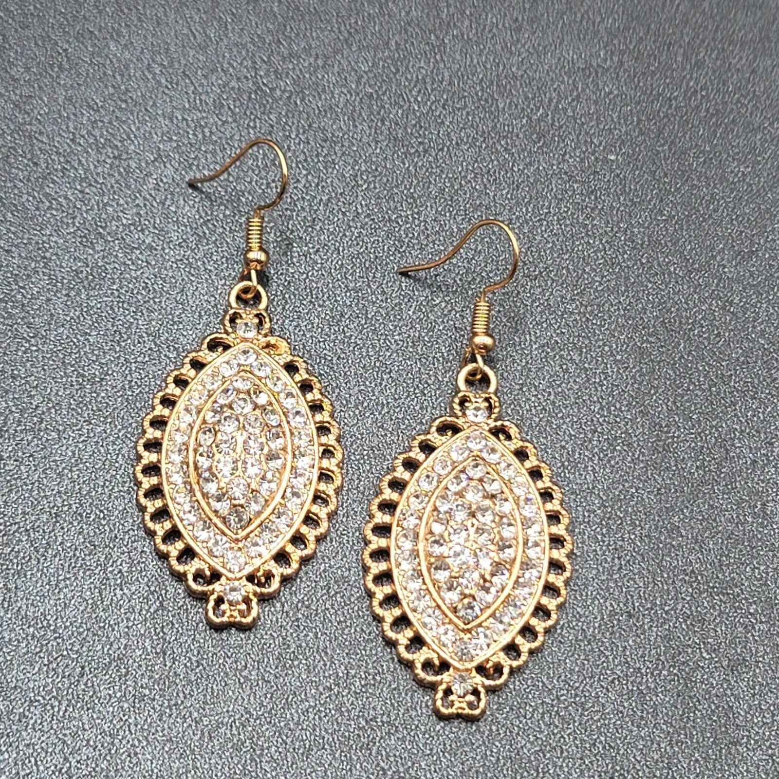 Pierced Earrings Gold Plated Crystal Rhinestone Sparkle Statement 1.75"