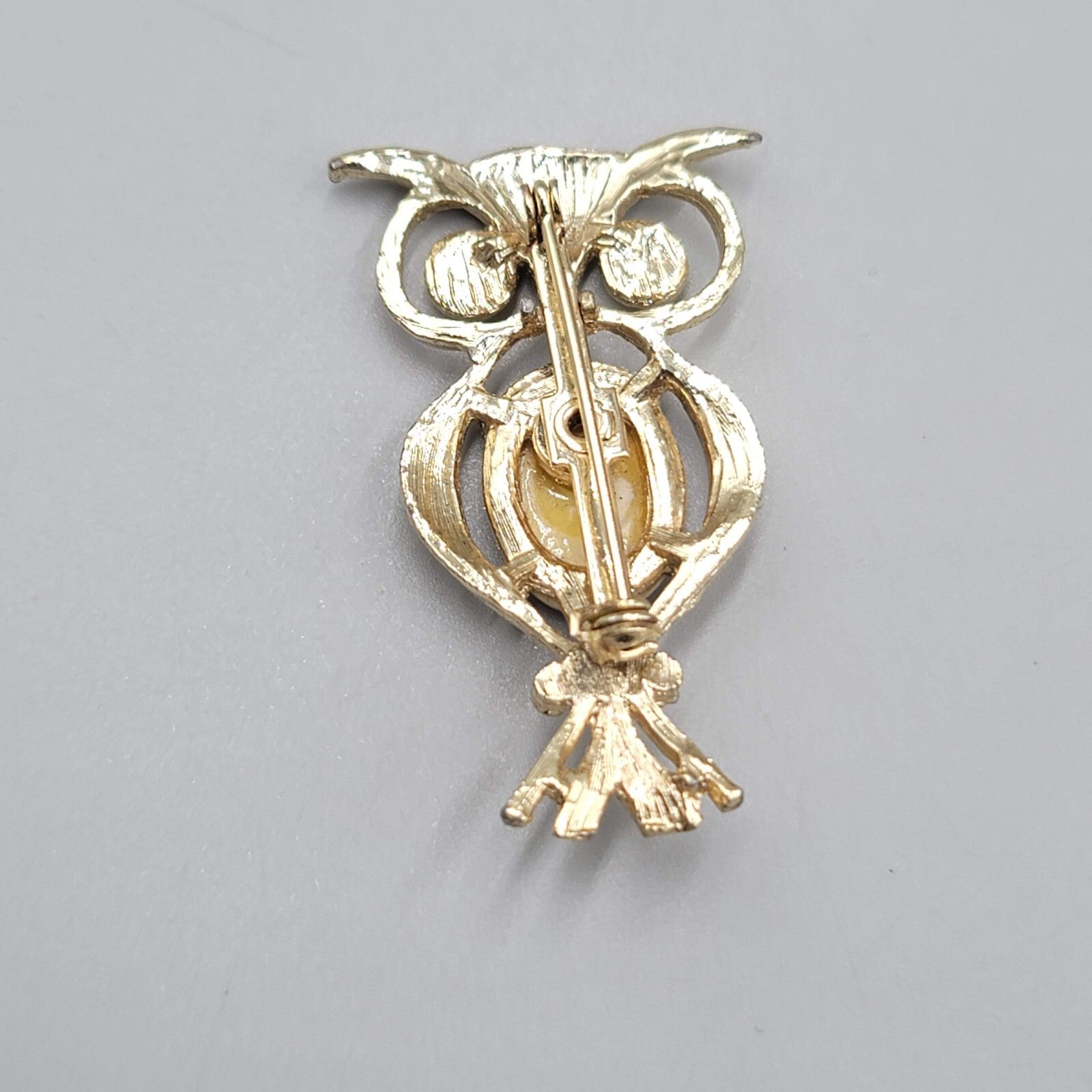 Vintage Owl Brooch Belly With Google Eyes Pin Gold tone 2"