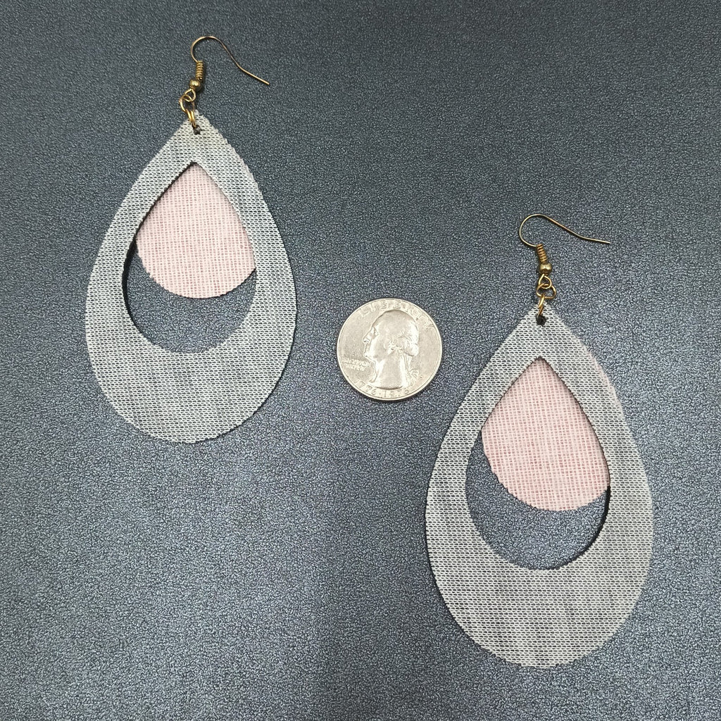 Pierced Earrings Red Black Plaid Faux Leather Teardrop Dangle 3 1/8"