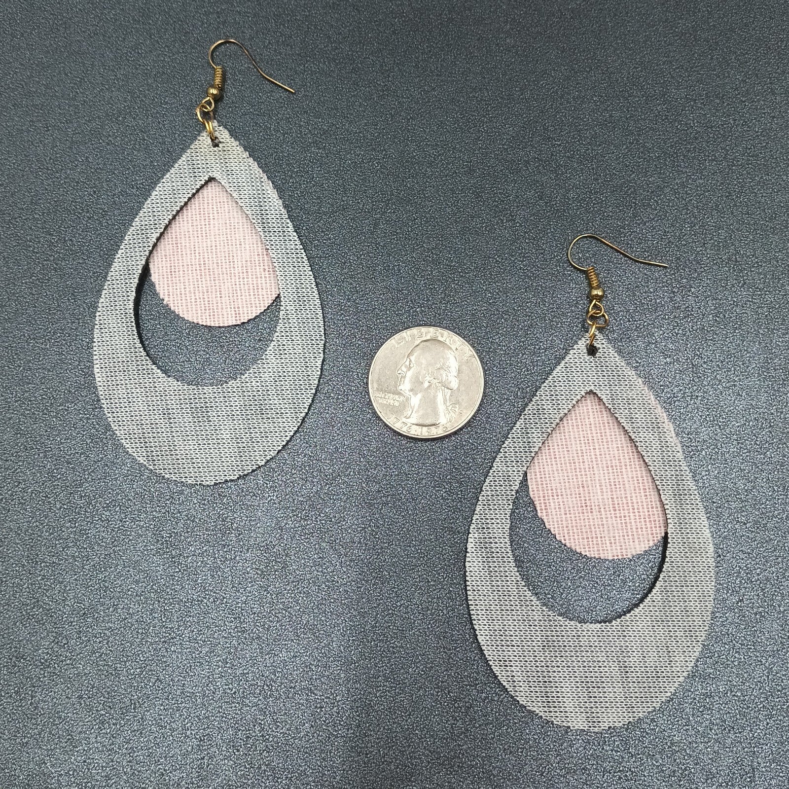Pierced Earrings Red Black Plaid Faux Leather Teardrop Dangle 3 1/8"