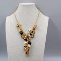 Brown Glass Bead Y Drop Necklace Gold tone 16"-18"