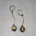 Pierced Earrings Black Metal Green Stone Sphere Dangle Chain 1.75"