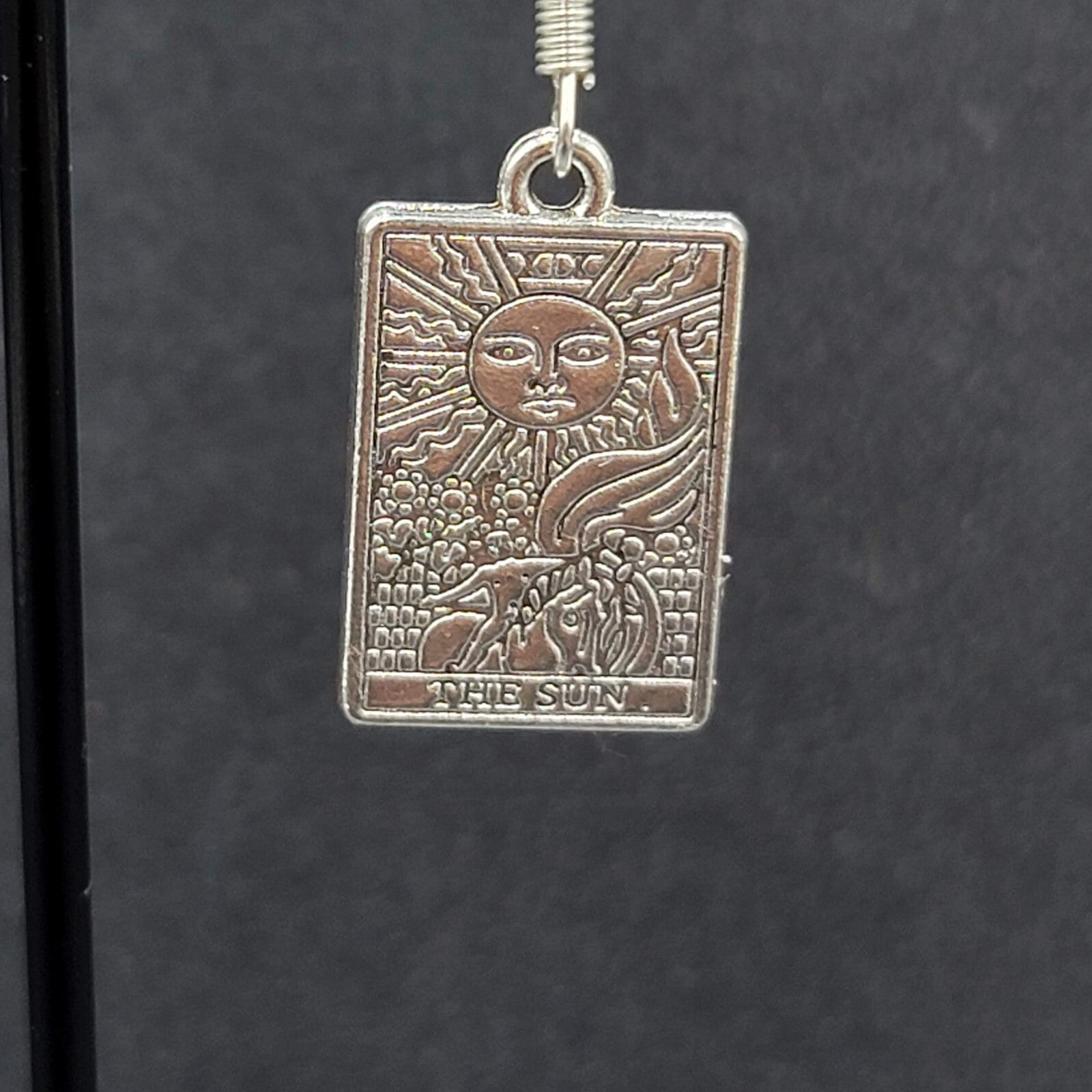 The SUN Tarot Card Pierced Earrings Silver tone 1"
