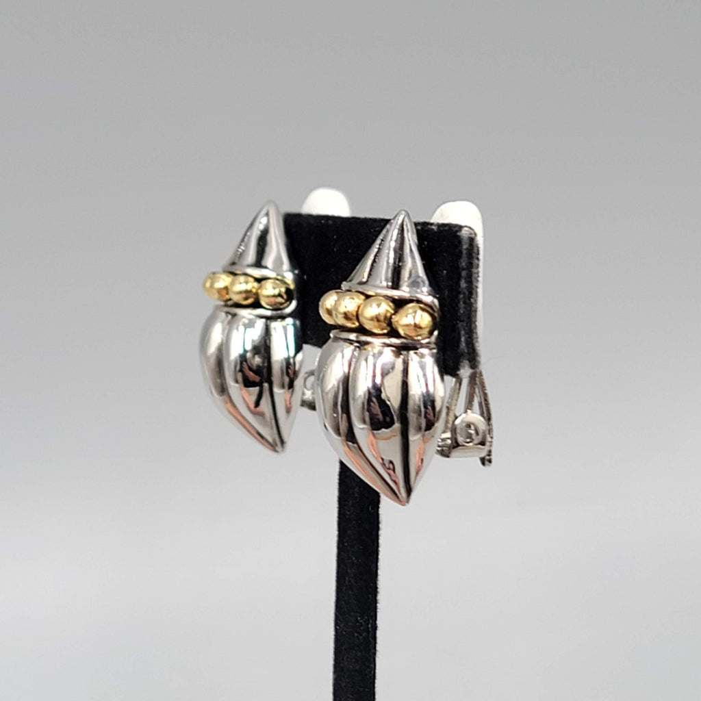 Vintage Statement Clip on Earrings Silver Plated Gold Plated Beading 1 in