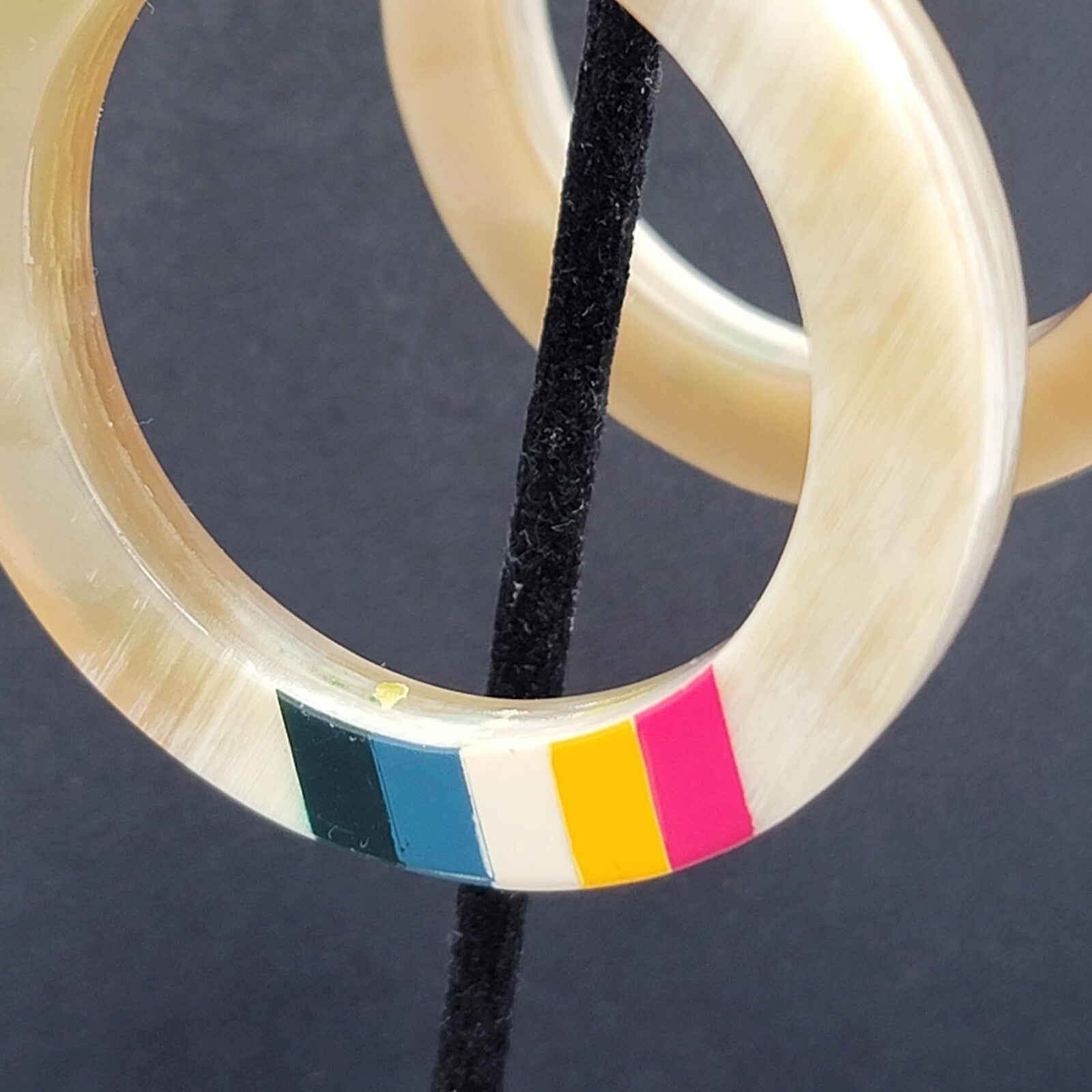 Pierced Earrings Resin Faux Horn Hoops Hand Painted 2 3/8"