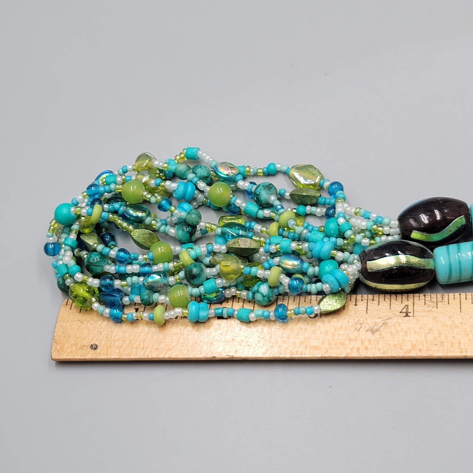 Green Blue Glass Bead Necklace Layered Statement 22"