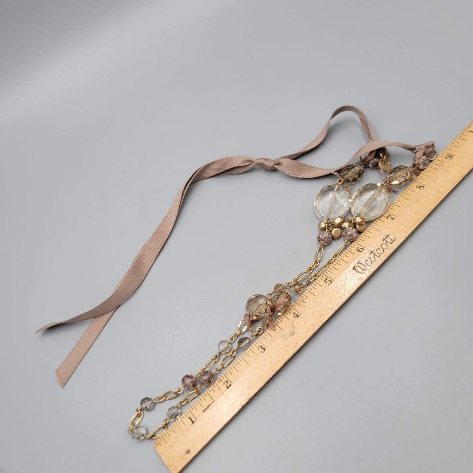 Talbots Necklace Gold tone Beaded Ribbon Closure Adjustable