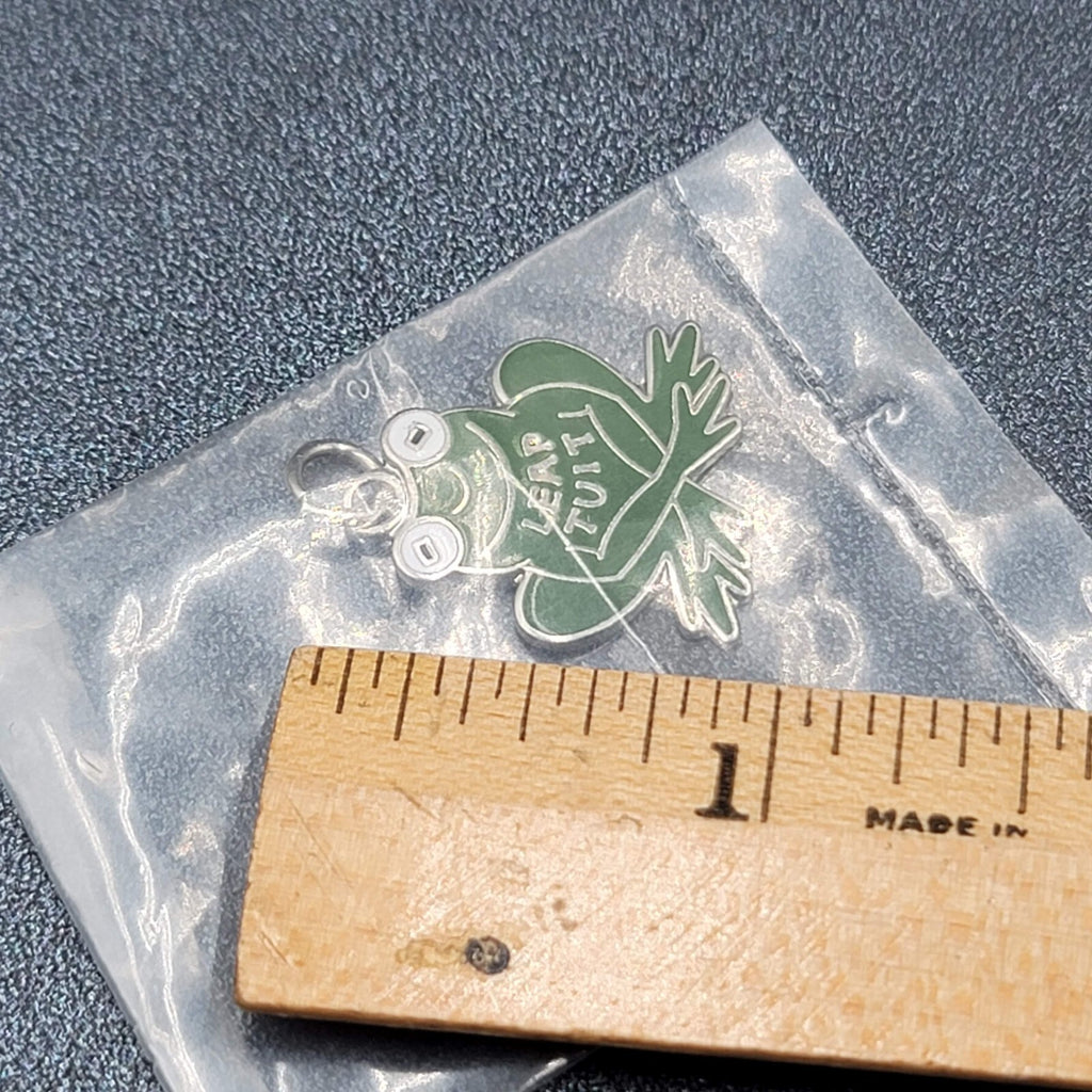 Tops Leap Tuit Frog Charm Silver tone Green Enamel 7/8" New