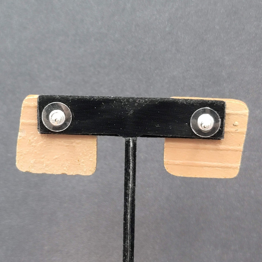 Pierced Earrings Clay Pottery Squares Brown  1 1/8"