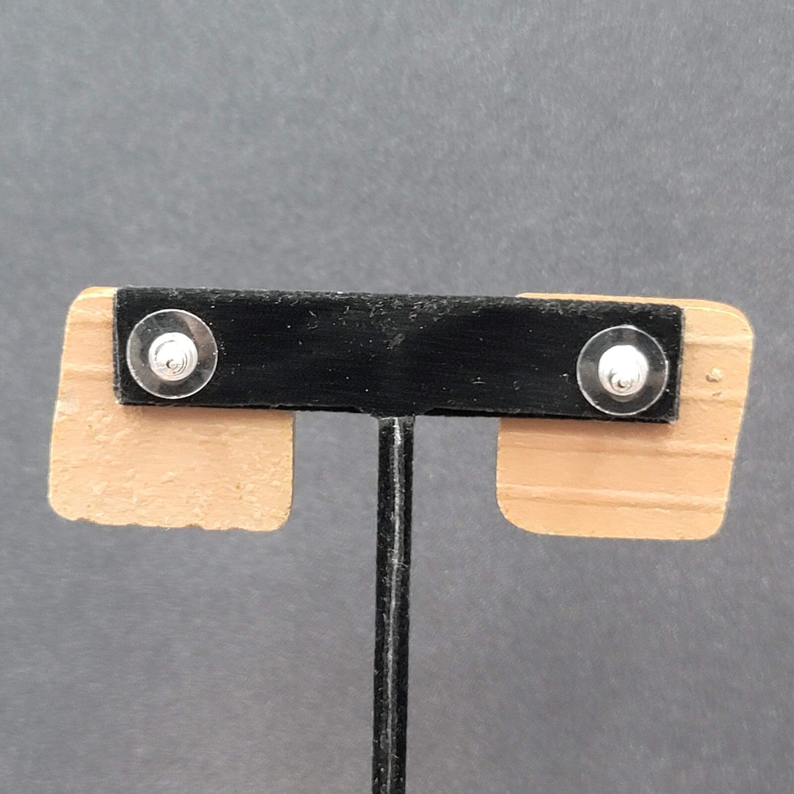Pierced Earrings Clay Pottery Squares Brown  1 1/8"