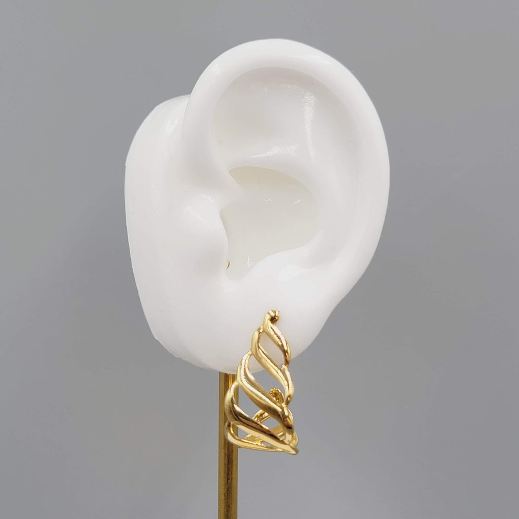 Vintage MONET Pierced Earrings Yellow Gold Plated Open Work Teardrop 1"