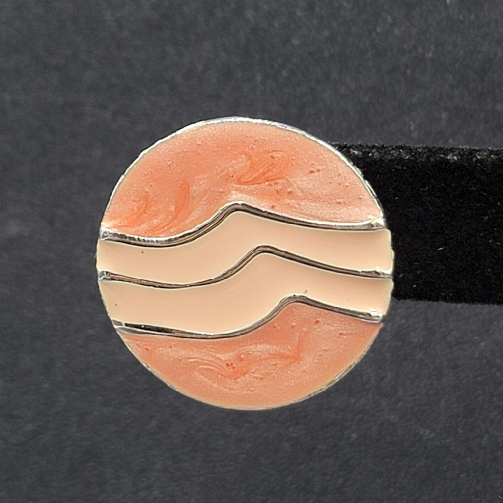 Vintage Pierced Earrings Silver tone Round Pink Swirl Enamel Drop 1"
