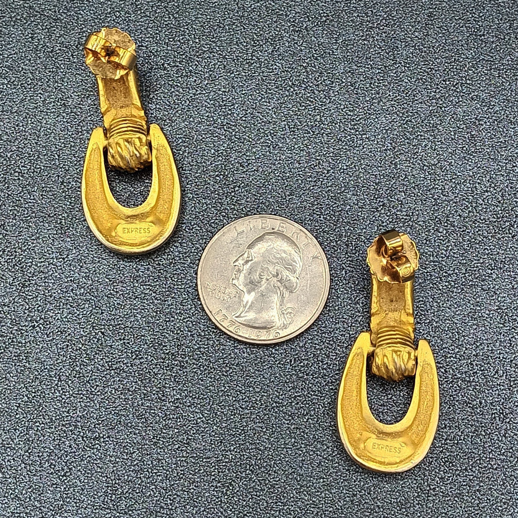 Express Pierced Earrings Brushed Gold Plated Door Knocker Dangle Statement 1.5"